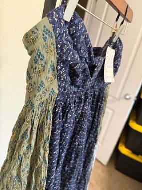 Free people 🌹Boho Patchwork Midi Dress  in Navy & Sage